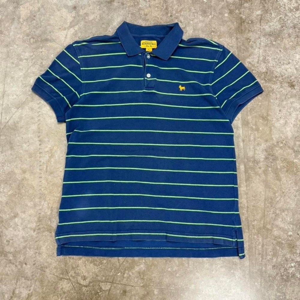 Aeropostale Y2K Slim Fit Blue & Green Pinstriped Polo Size L